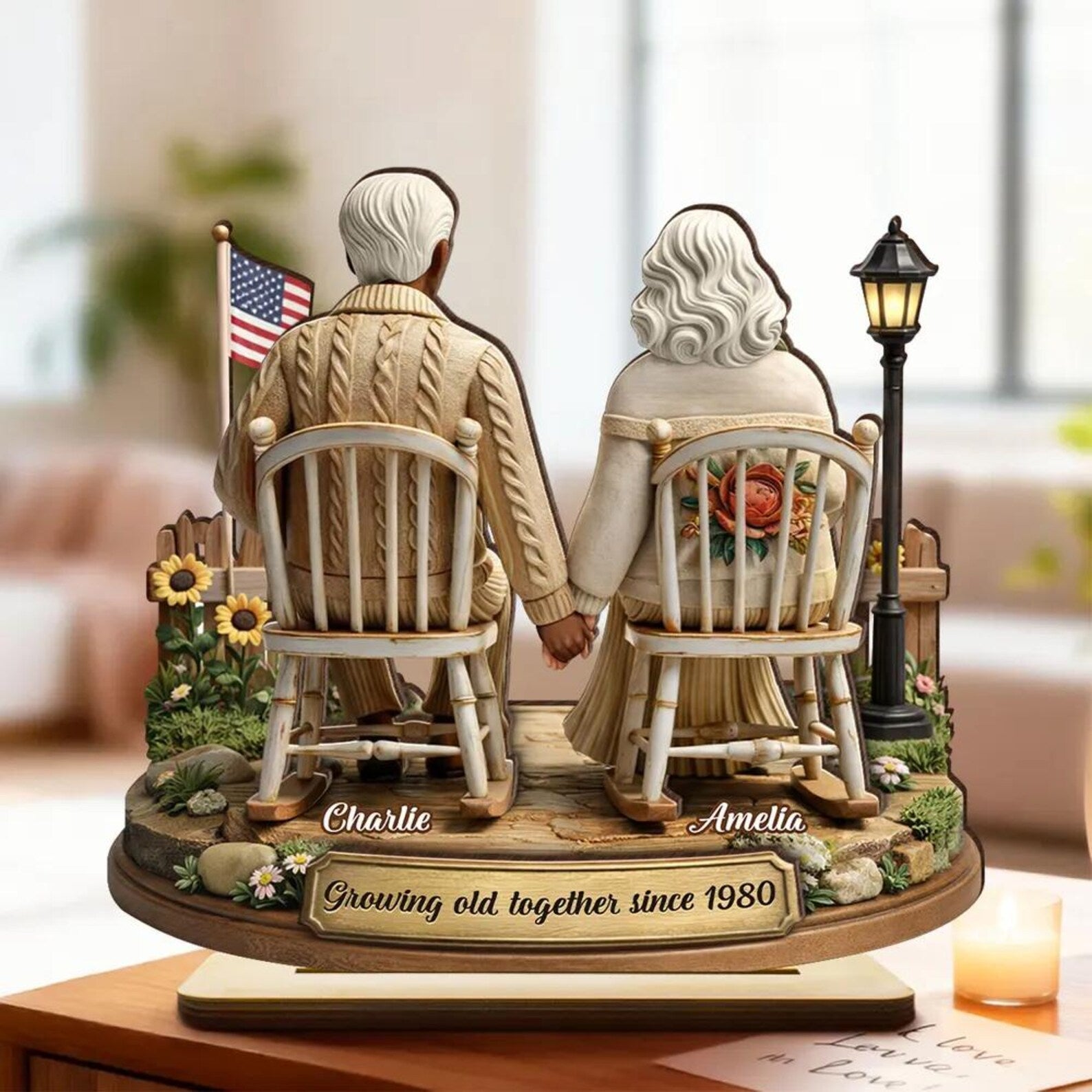 Personalized Custom Couple Sitting Together Wooden Plaque