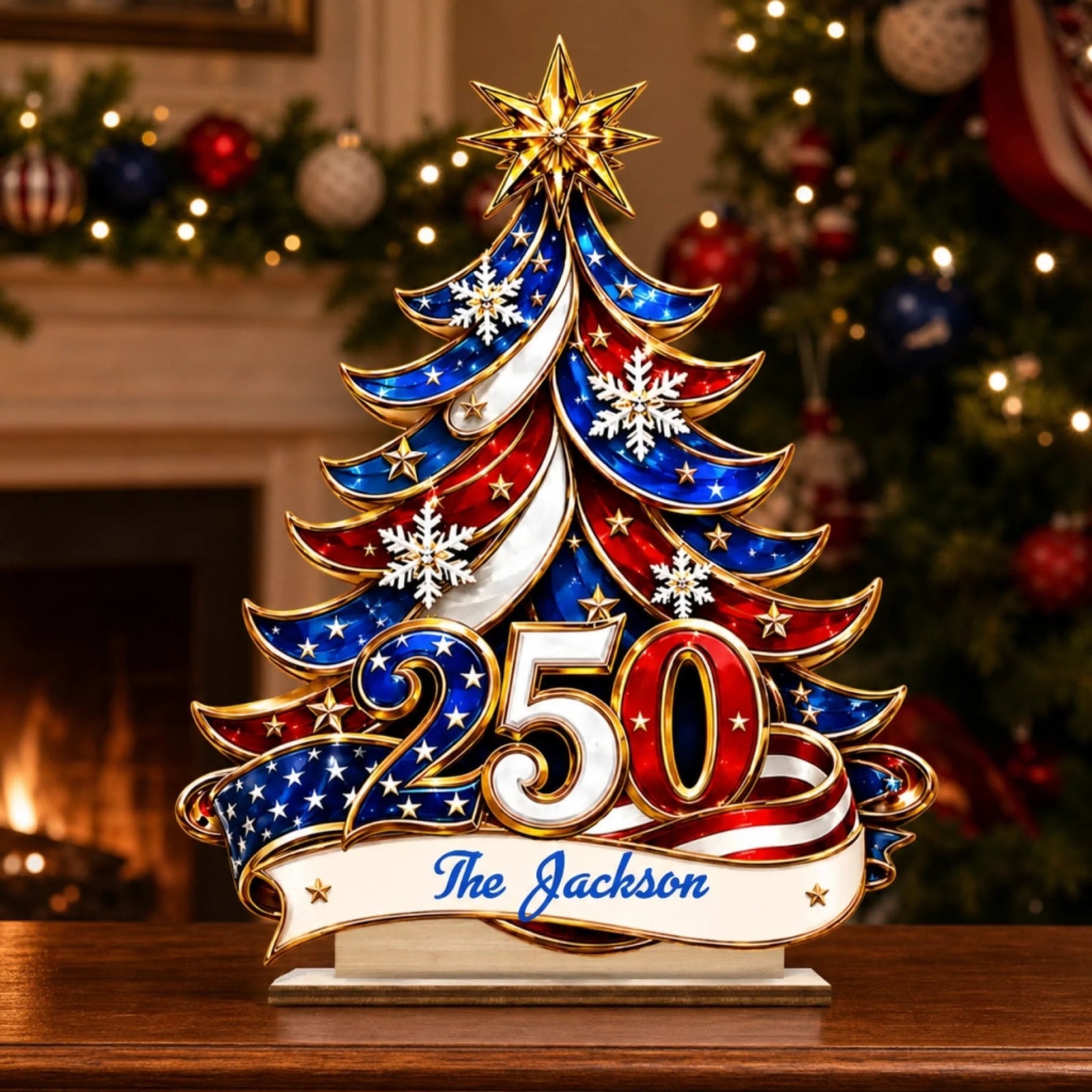 America 250th Anniversary - Personalized Patriotic Christmas Keepsake For Families