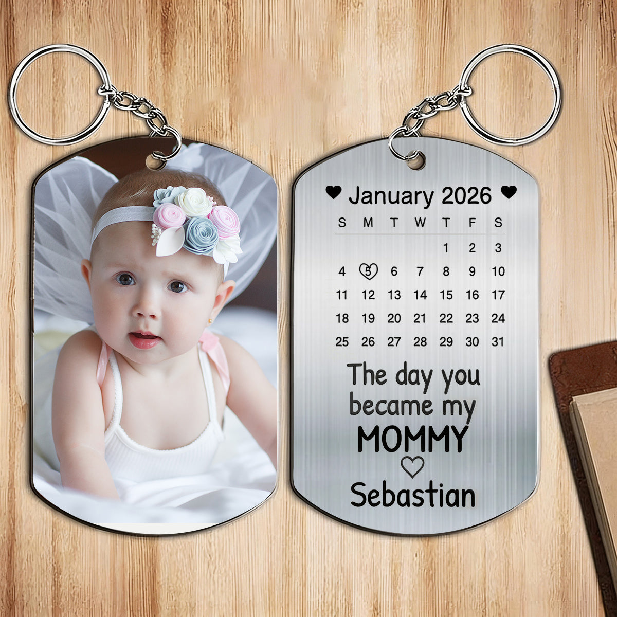 Customized Photo Calendar: The Day You Became My Mom - Personalized Stainless Steel Keychain