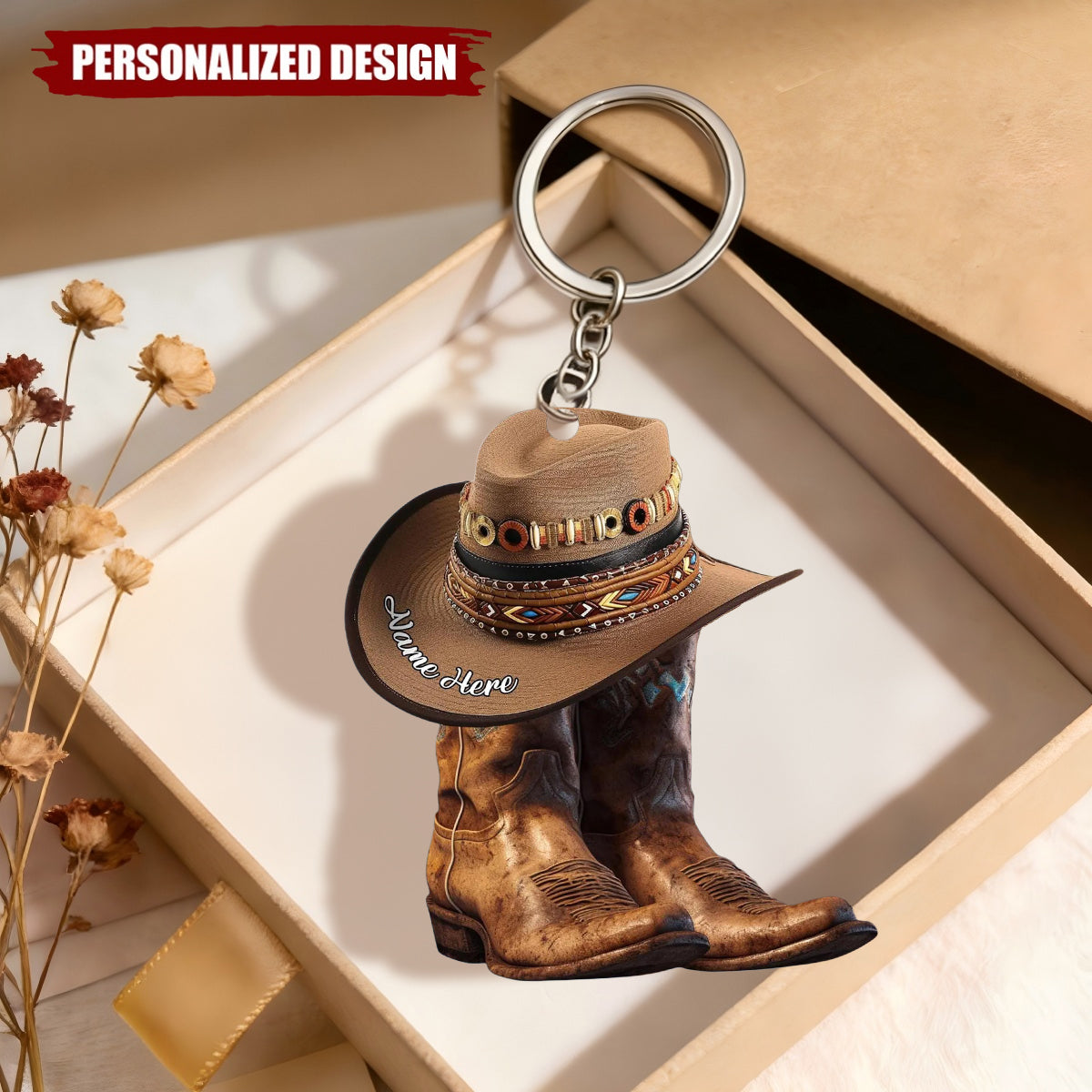 Personalized Cowboy Boots & Hat Acrylic Keychain