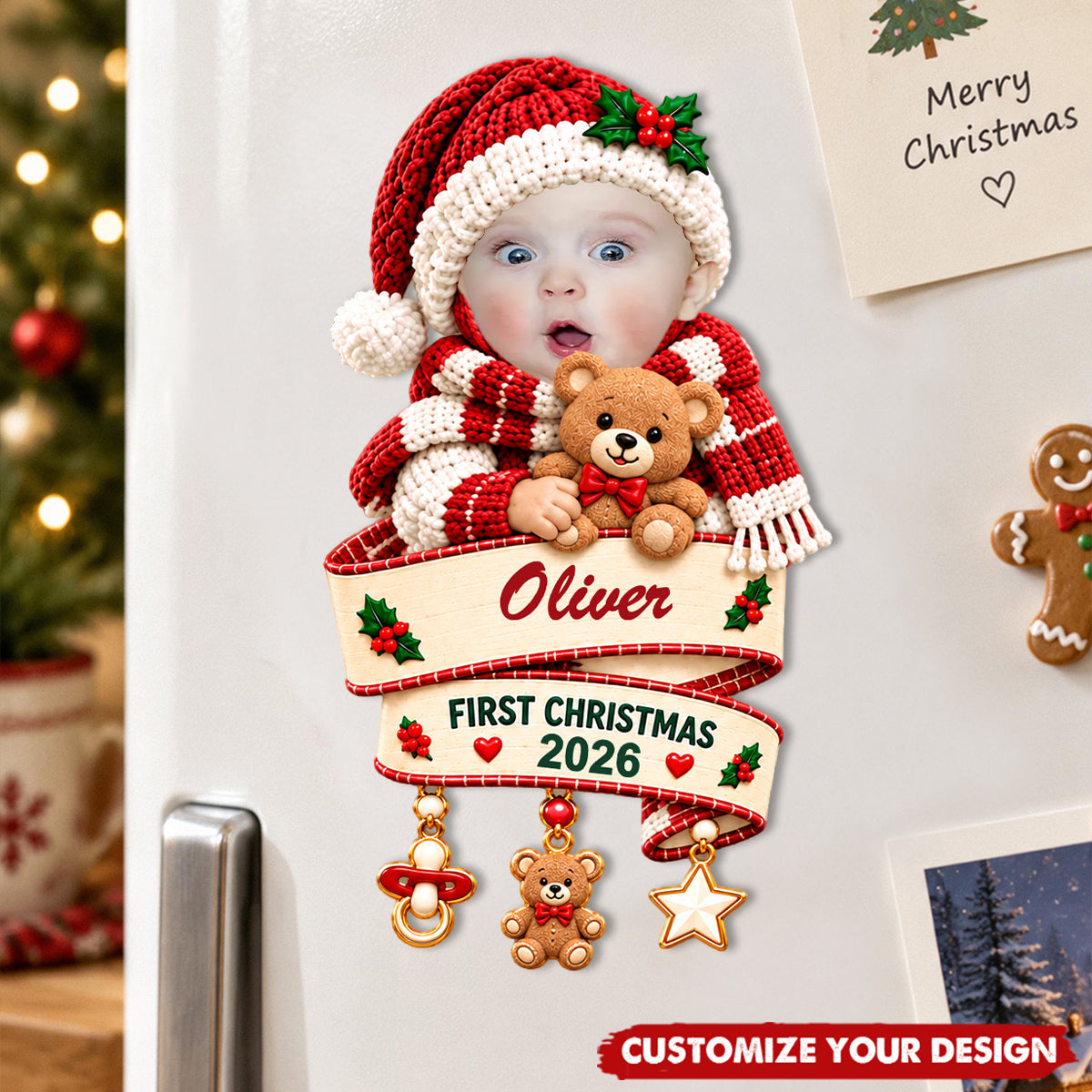 Custom Photo Baby First Christmas Fridge Magnet, Newborn Keepsake Gift