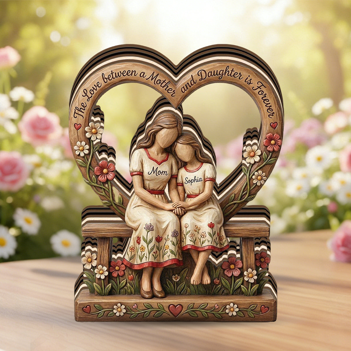 Personalized Mother Daughter Heart Wooden Plaque