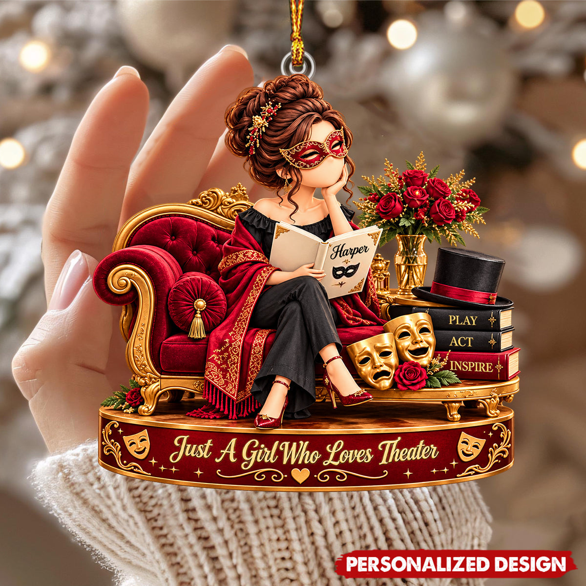 Personalized Theater Girl Ornament, Custom Name Drama Christmas Ornament