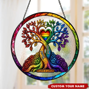 Personalized LGBTQ Tree of Love Suncatcher, Rainbow Pride Window Hanging