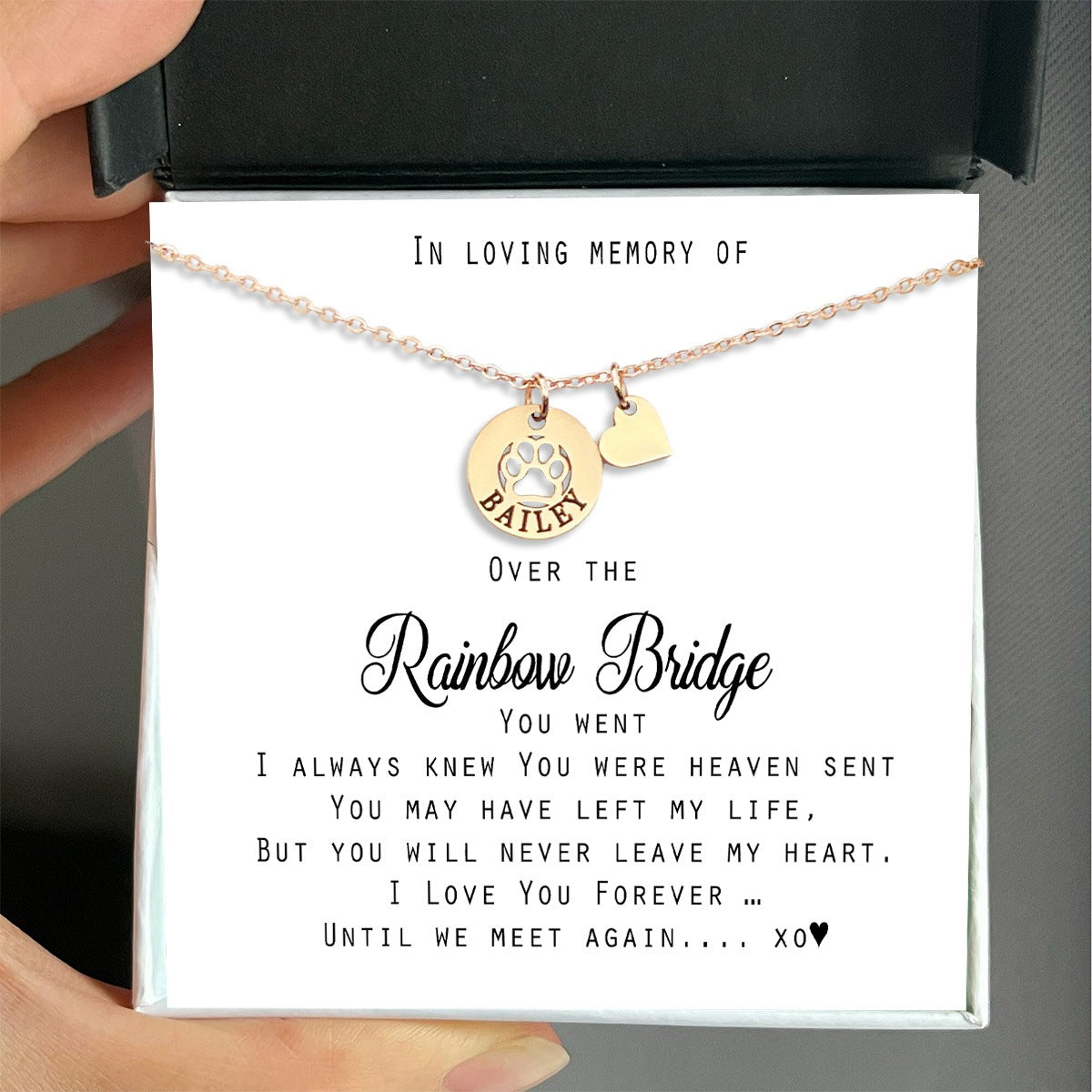 Personalized Rainbow Bridge Paw Necklace - Dog Cat Memorial Jewelry