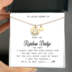 Personalized Rainbow Bridge Paw Necklace - Dog Cat Memorial Jewelry