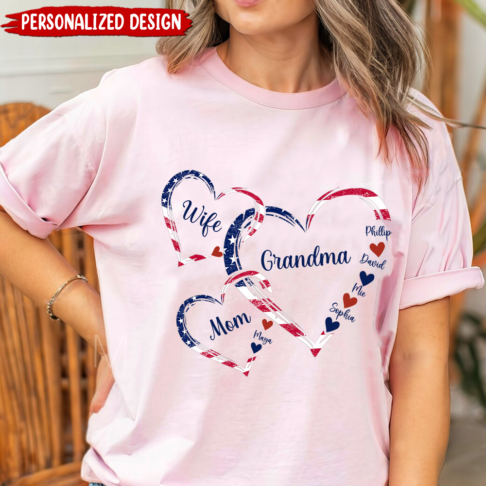 4th Of July Wife Mom Grandma With Heart Kids - Personalized T-shirt