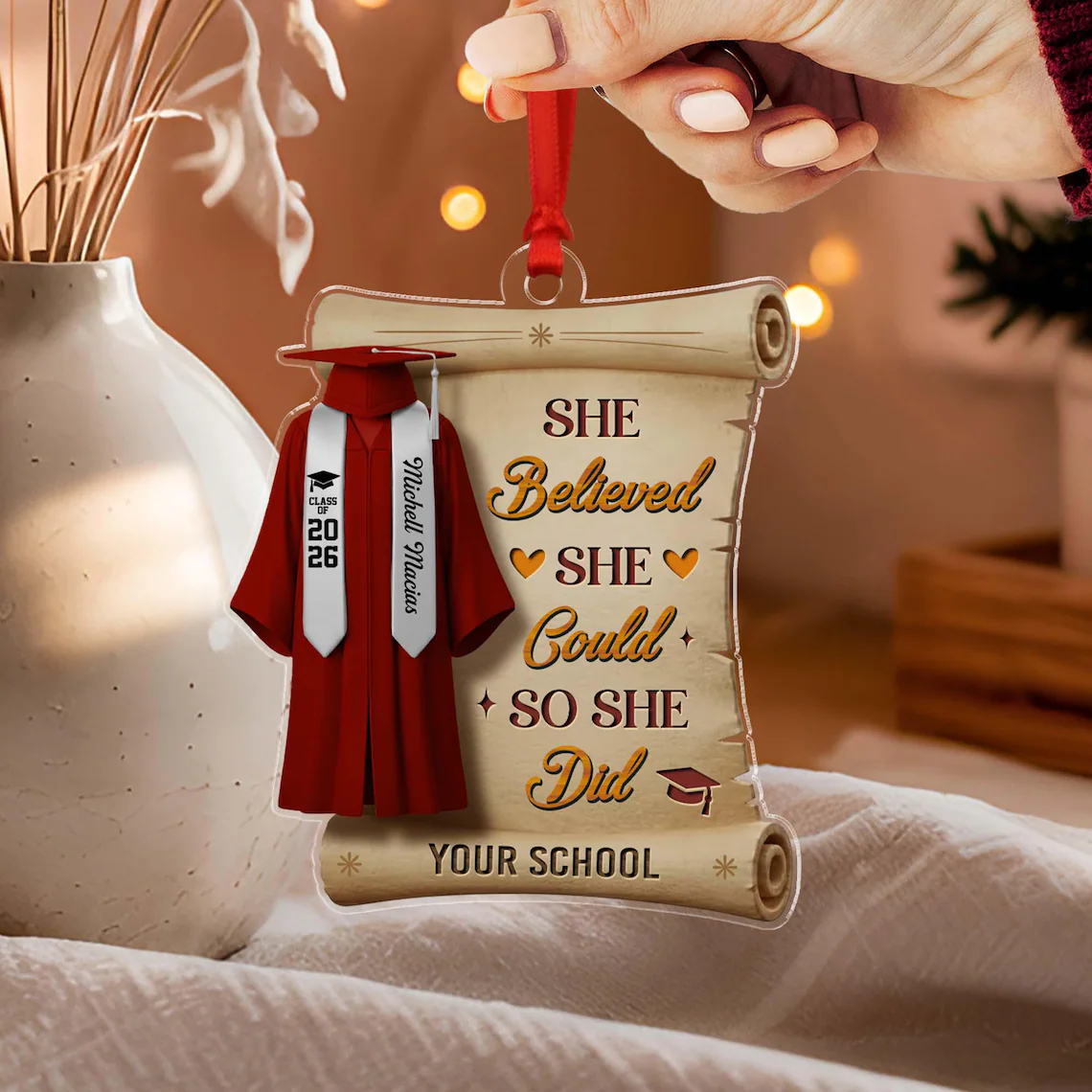 She Believed She Could So She Did - Personalize Graduation Ornament Class of 2026