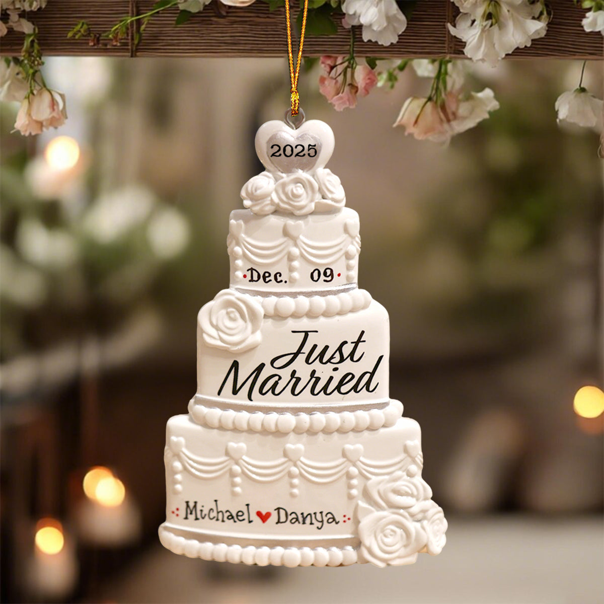 Wedding Cake Personalized 1st Christmas Ornament, Newly Married Gift