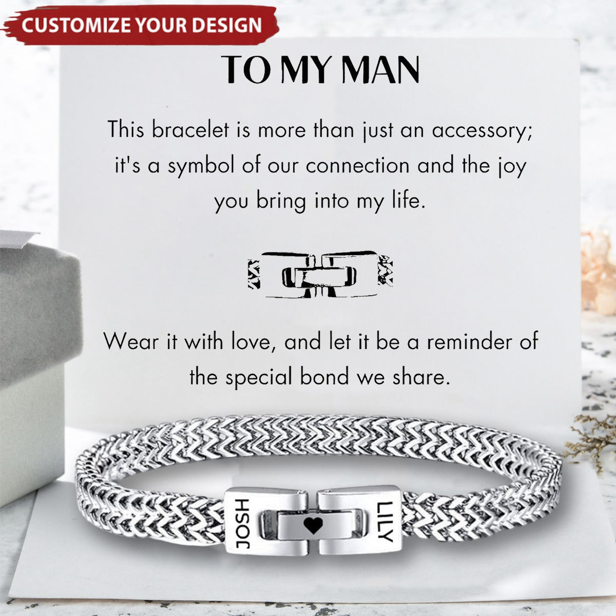 To My Man - Personalized Men's Engraved Bracelet