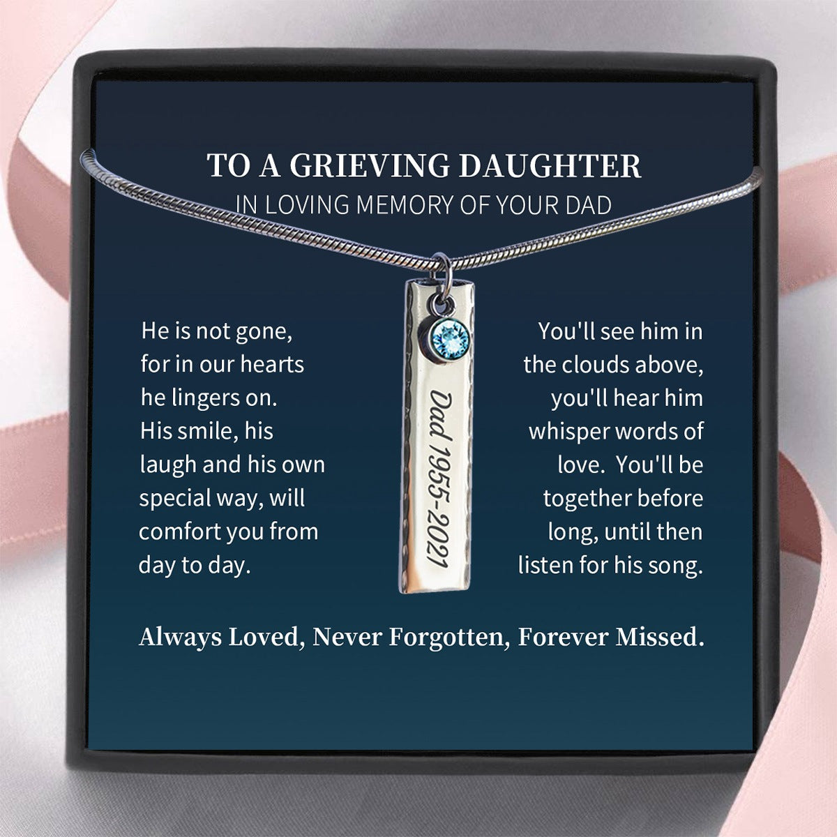 Personalized Memorial Necklace, Loss of Dad Gift for Daughter