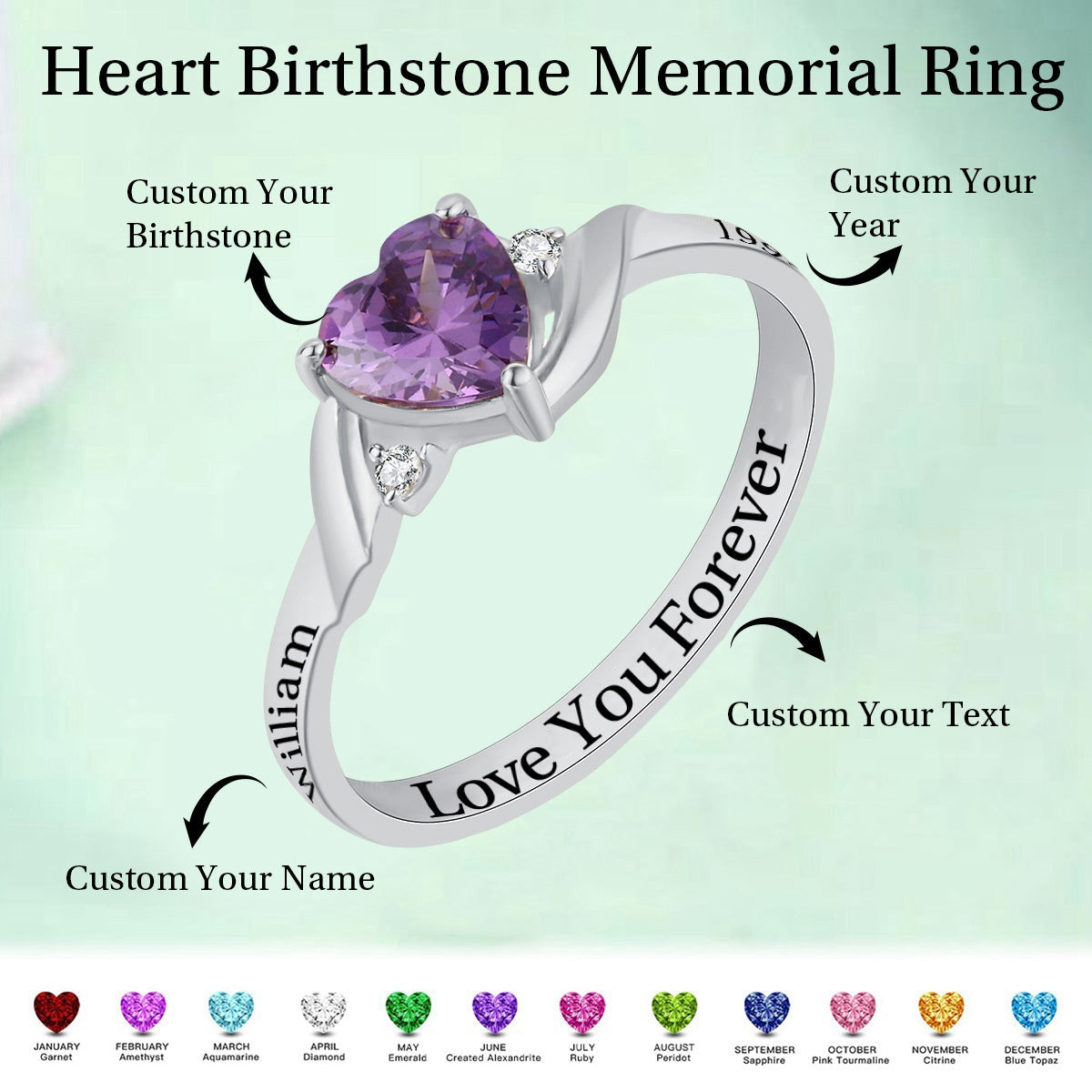 Personalized Birthstone Name Memorial Ring - HAPPARY