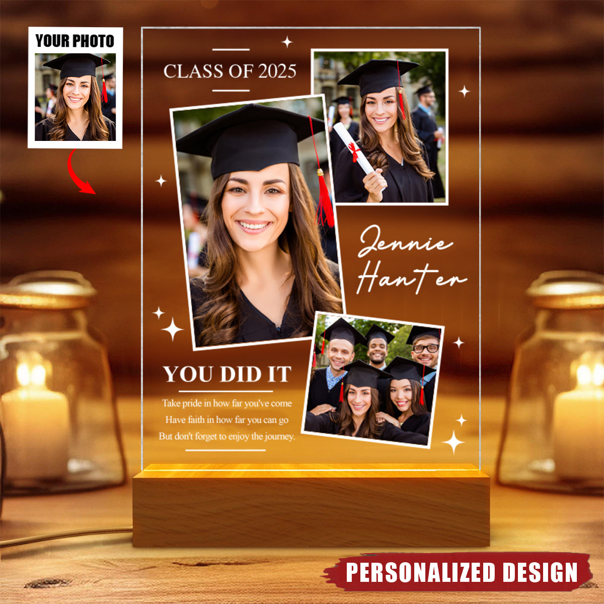 Take Pride In How Far You've Come - Personalized Acrylic Night Light, 2025 Graduation Gift