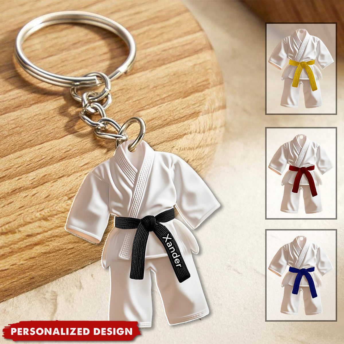 Personalized Black Belt Keychain, Gift For Martial Arts Karate Jiu Jitsu Judo Lovers