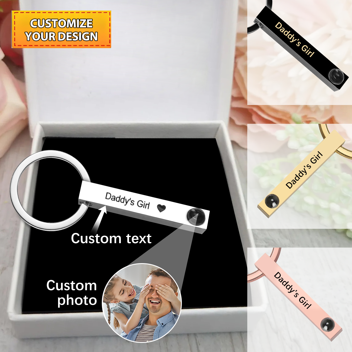 Personalized Projection Photo Keychain, Best Gift for Him Dad