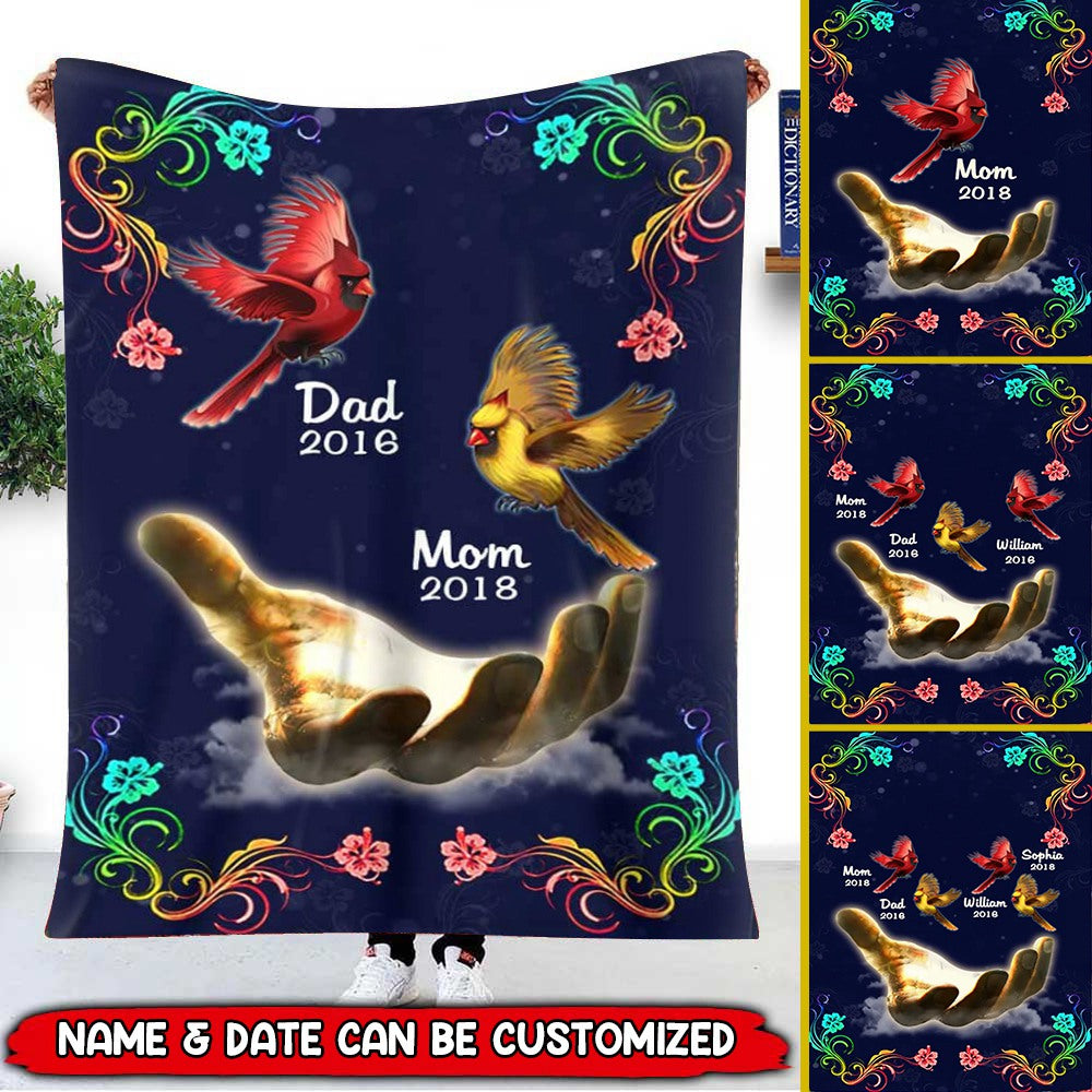 Memorial Flying Cardinals Family Loss Custom Names Personalized Blanket