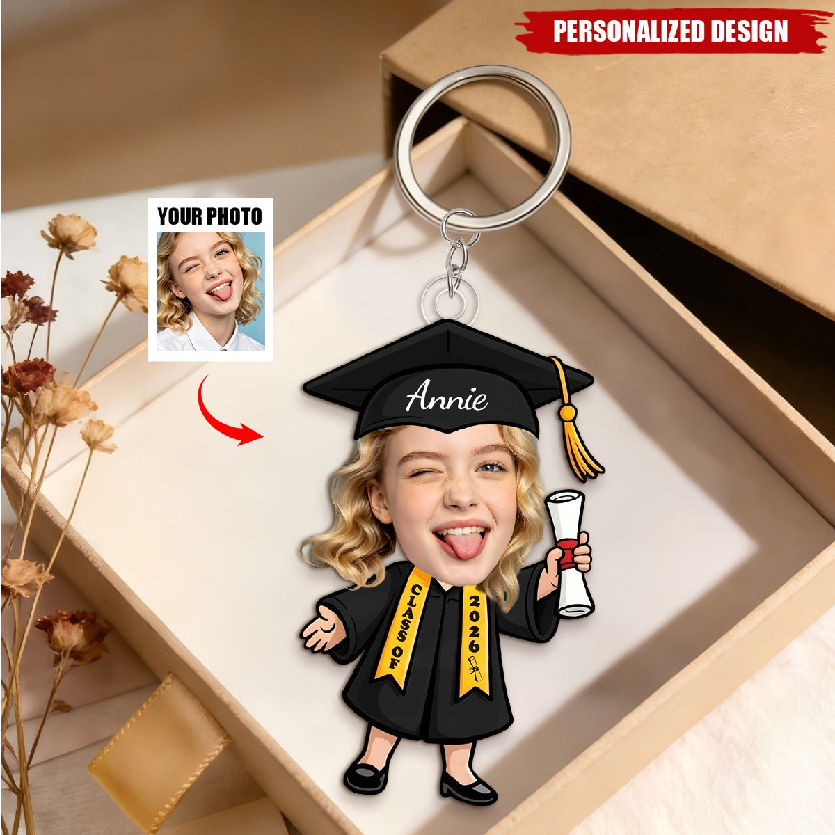 Personalized Photo Name Graduation Class Of 2026 Keychain