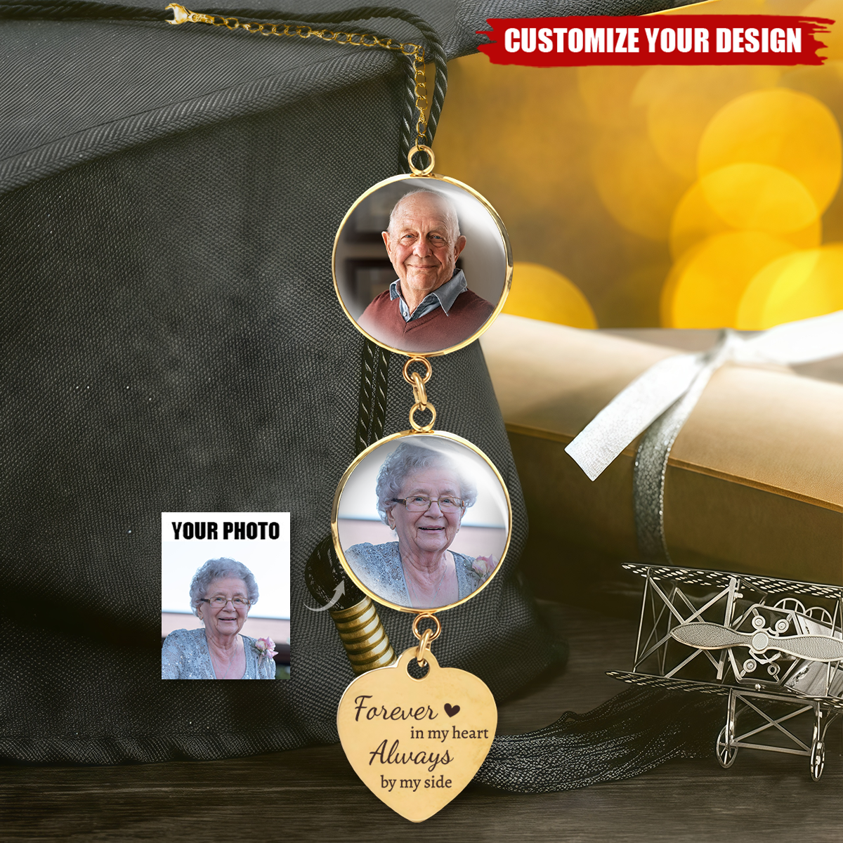 Personalized Graduation Tassel Charm with Angel Wings