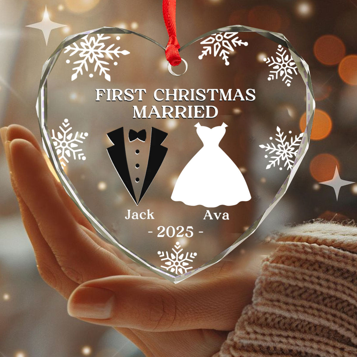 First Christmas As Mr & Mrs - Custom Heart Glass Ornament