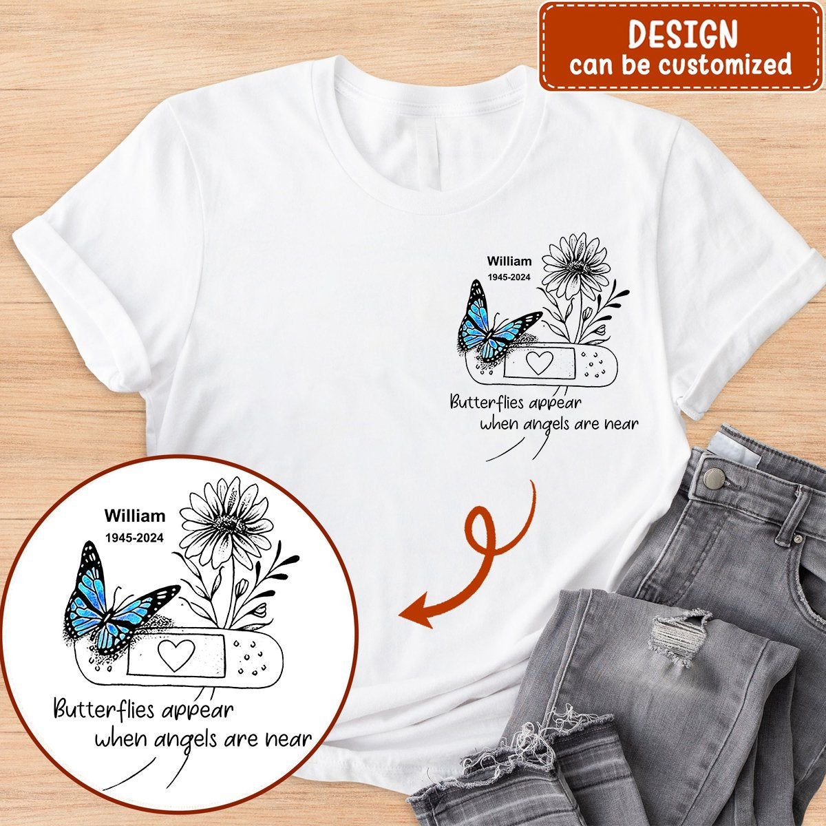 Memorial Gift-Custom Personalized Memorial Butterfly Embroidered T-Shirt