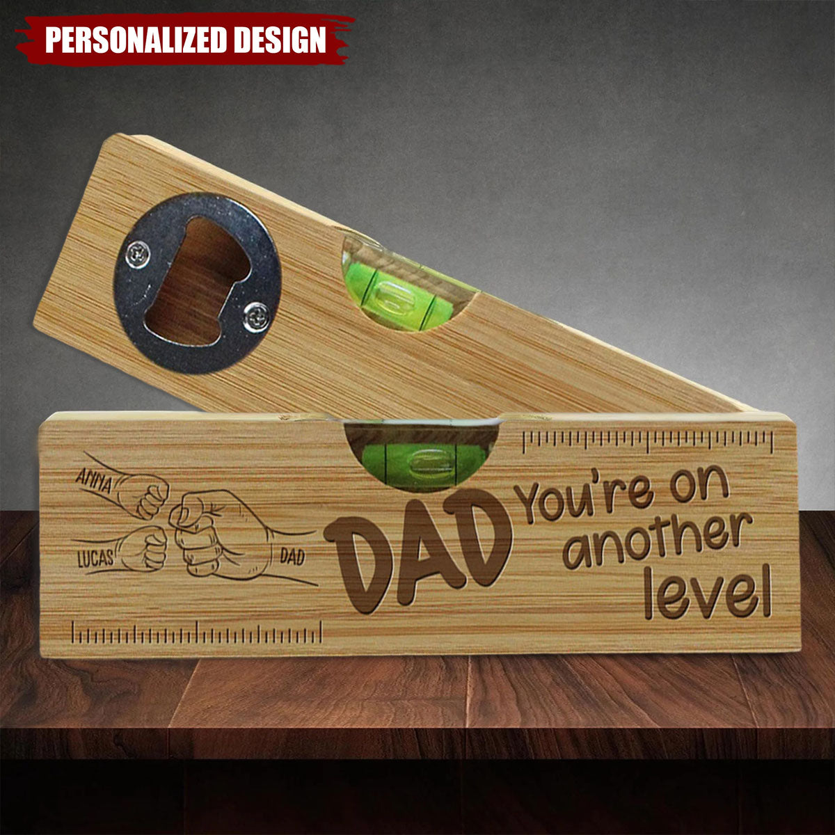 Dad Fist Bump - Personalized Custom Engraved Wooden Spirit Level Bottle Opener