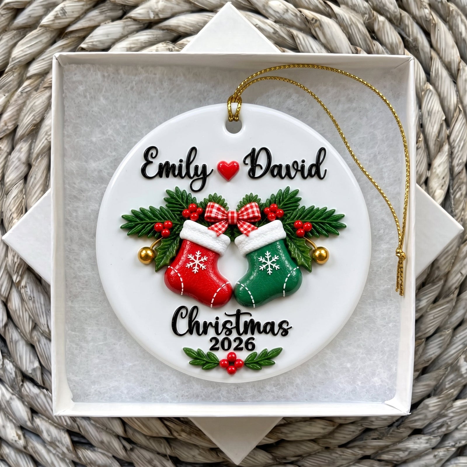 Personalized Couple Christmas Stocking Keepsake Ceramic Ornament