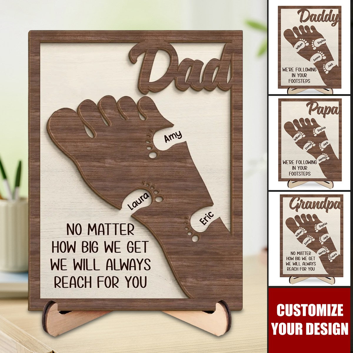 We're Following In Your Footsteps - Family Personalized Custom 2-Layered Wooden Plaque With Stand