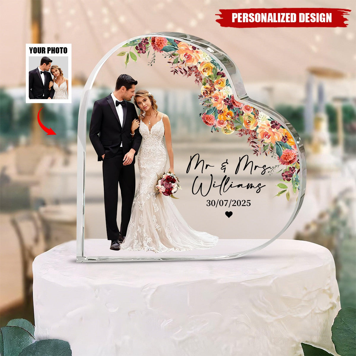 Personalized Wedding Photo Heart Acrylic Plaque