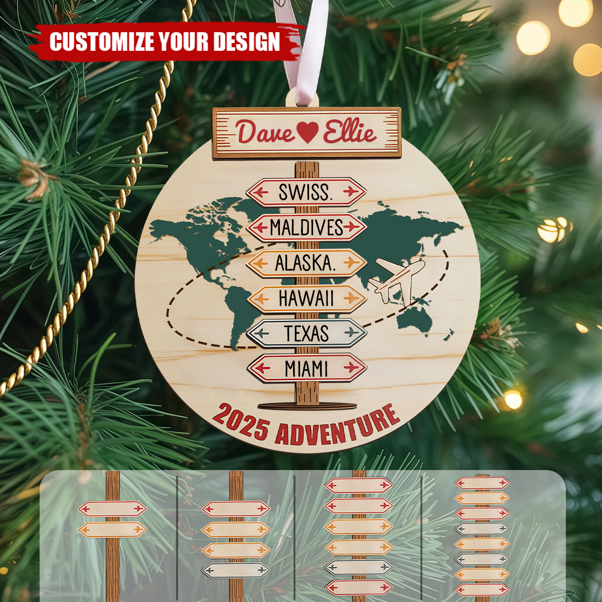 Personalized Travel Adventure Destinations Christmas Ornament