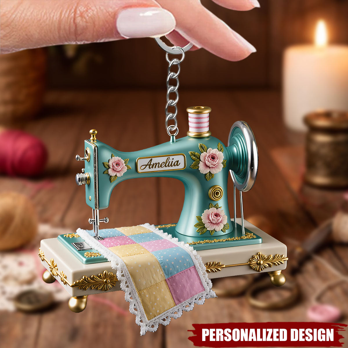 Personalized Sewing Machine Acrylic Keychain, Tailor Keyring Gift for Seamstress