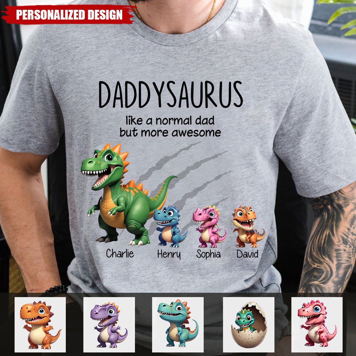 Grandpasaurus And Kids 3D Effect Dinosaurs Personalized T-Shirt
