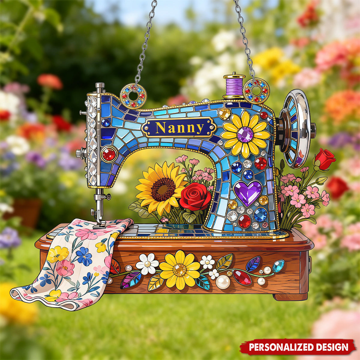 Personalized Flower Sewing Machine Window Hanging Decor, Gifts for Sewing Lover