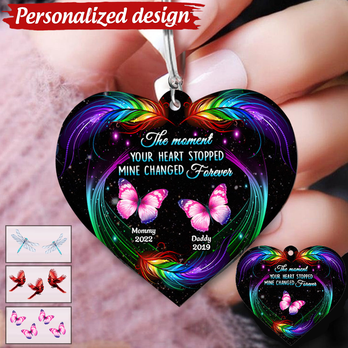The Moment Your Heart Stopped Butterfly, Dragonfly, Cardinal Memorial Personalized Acrylic Keychain