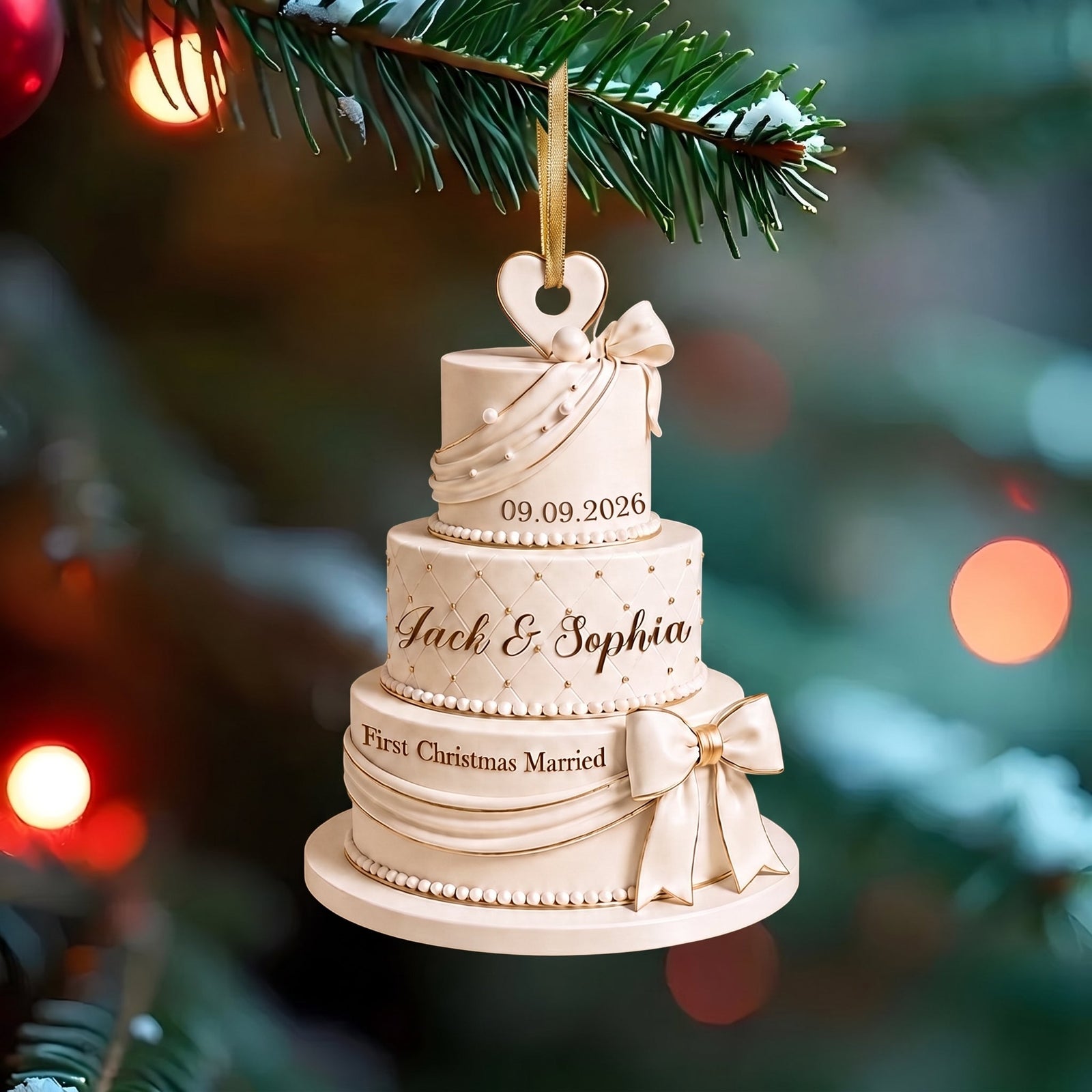 Personalized Wedding Cake First Christmas Married Ornament