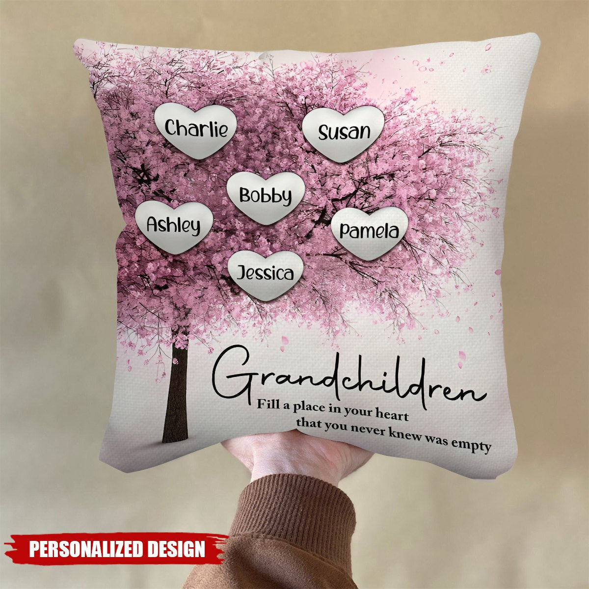 Cherry Blossom Heart Gift For Grandma - Personalized Pillow