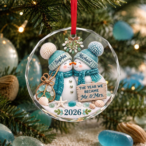 Personalized Mr and Mrs Newlywed Snowman Christmas Ornament