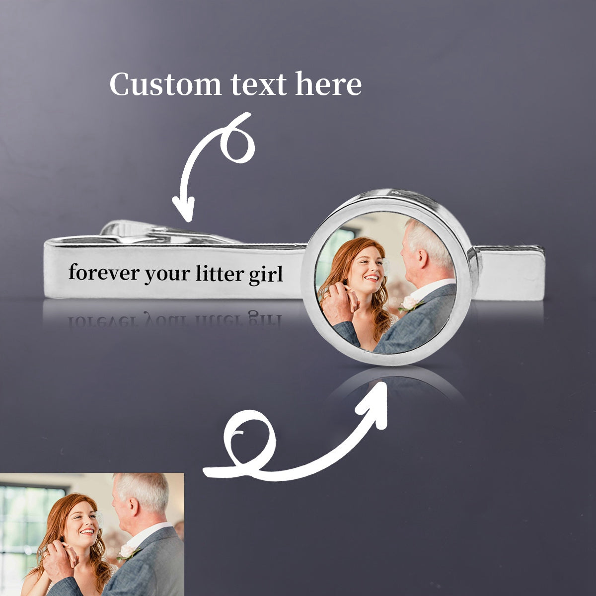 Custom Photo Text Tie Clip- Personalized Heartstring Tie Tack Gift For Him