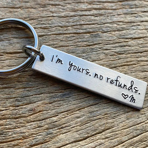 I'm yours no refunds-Funny Couple Keychain Personalized Initial Keychain