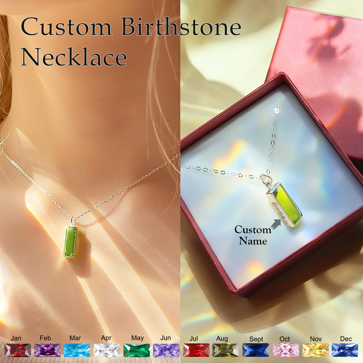 Personalized Peridot Bar Name Birthstone Necklace