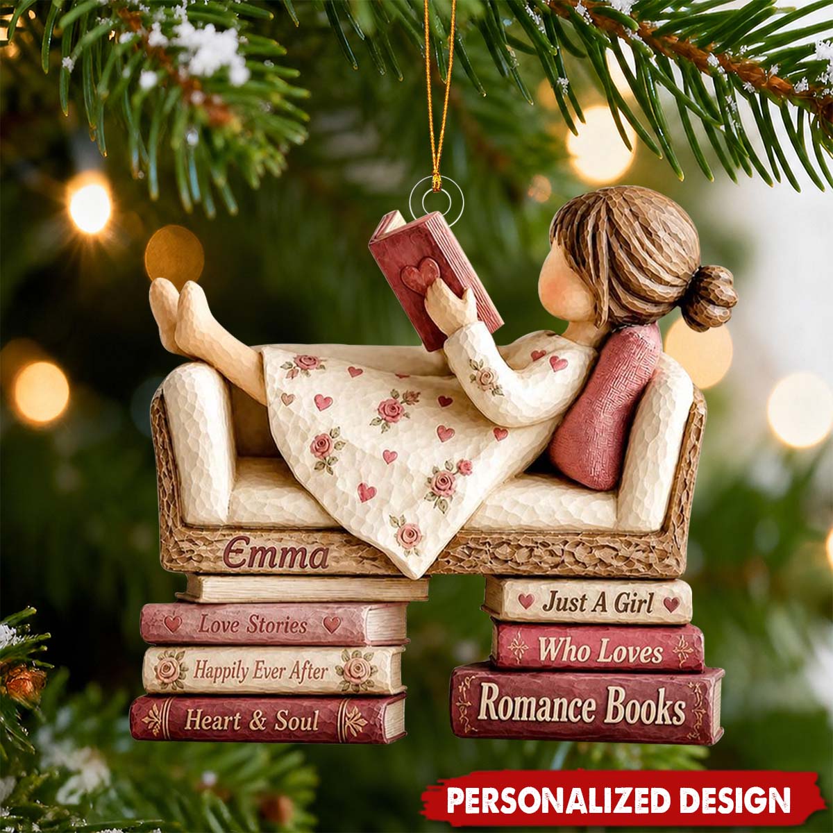Personalized Romance Reader Acrylic Ornament, Custom Name Book Lover Christmas Gift