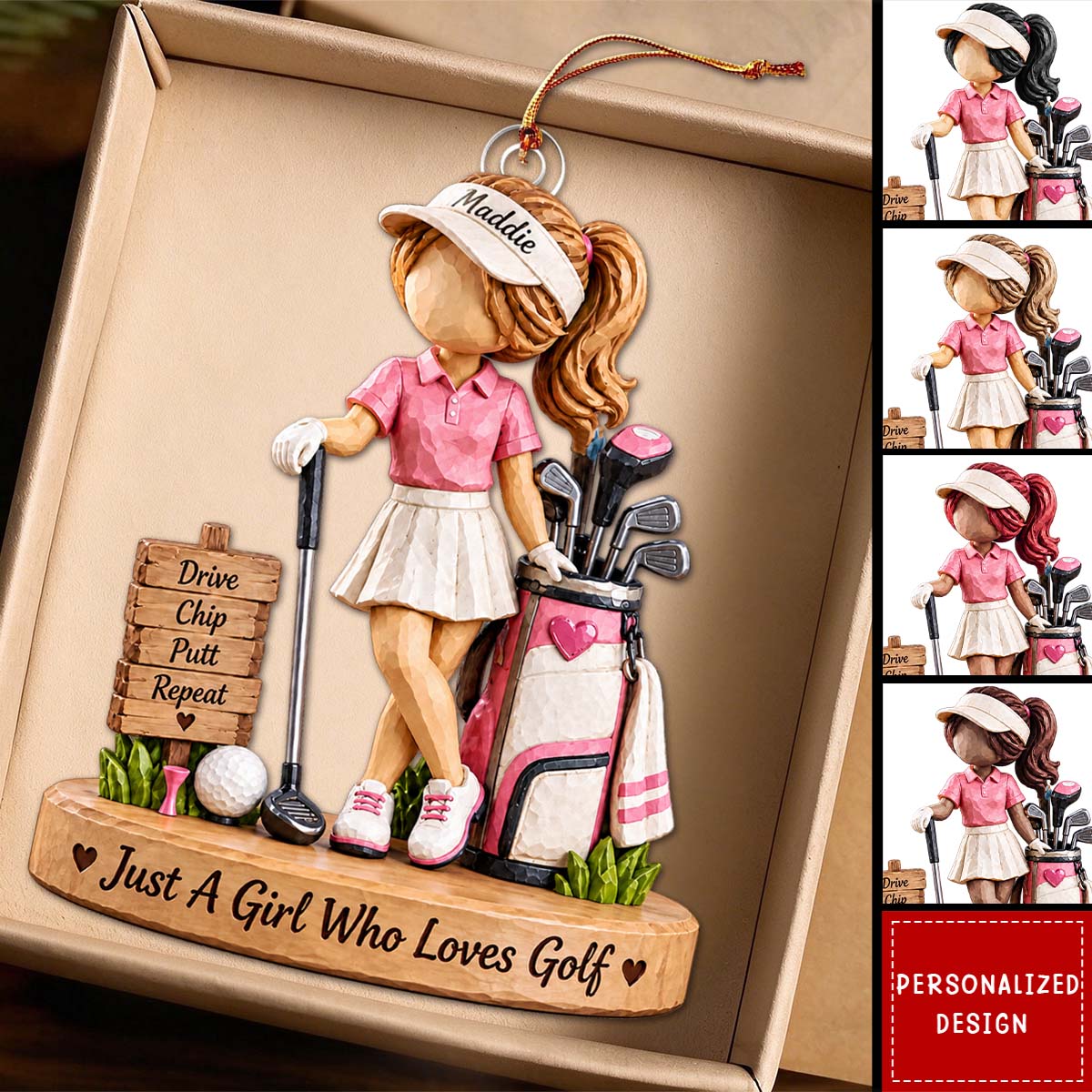 Personalized Golfer Girl Ornament, Female Golfer Christmas Tree Decor