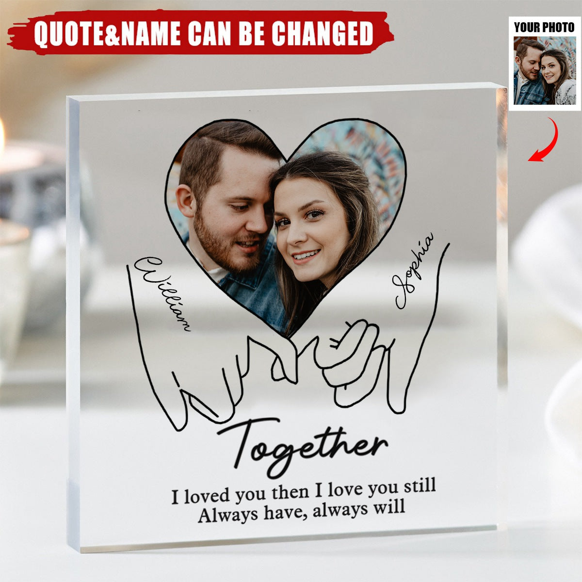 Custom Photo Couple Personalized Square Shaped Acrylic Plaque