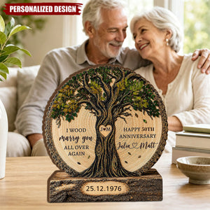 Personalized Couple Tree Wooden Block, Wood Anniversary Gift For Couples
