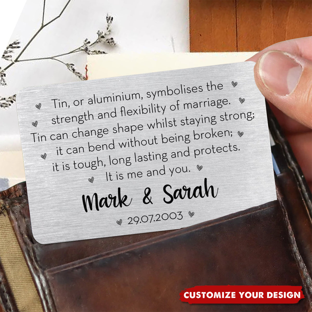 Personalized Tin Anniversary Wallet Card, Gift For Him Husband