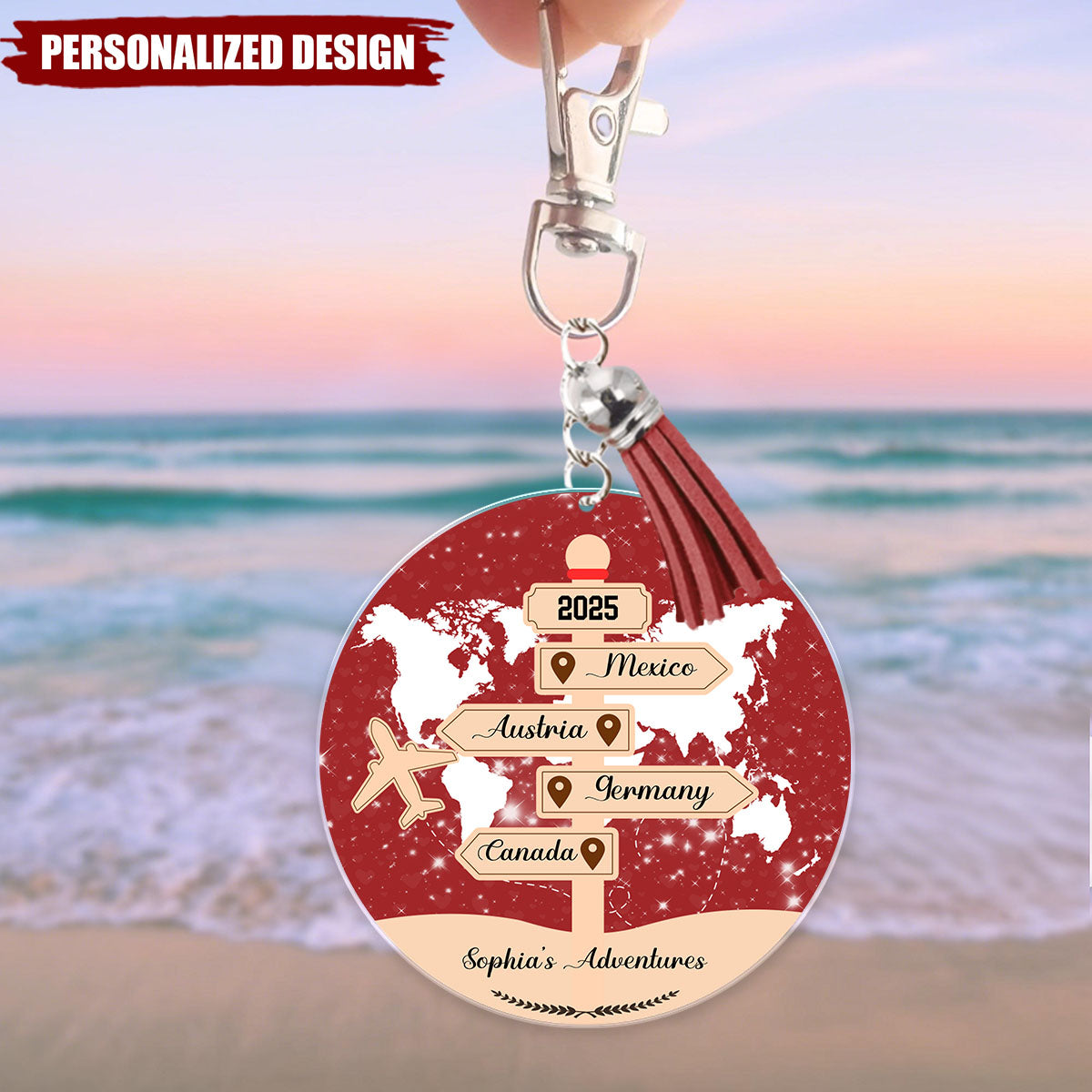 Personalized Gift Travel Adventure Traveling Destination Keychain