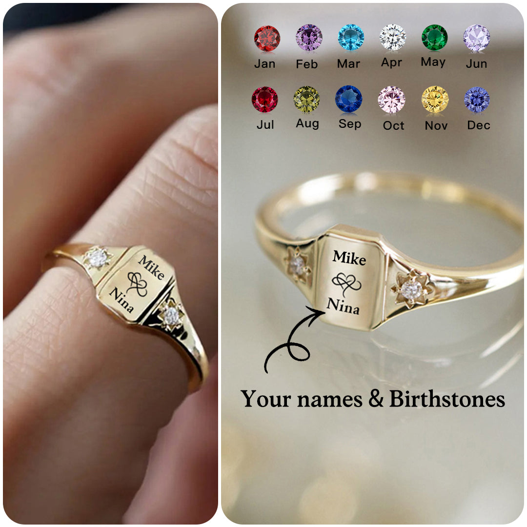 Personalized Custom Names & Birthstone Ring, Anniversary Gift for Couples