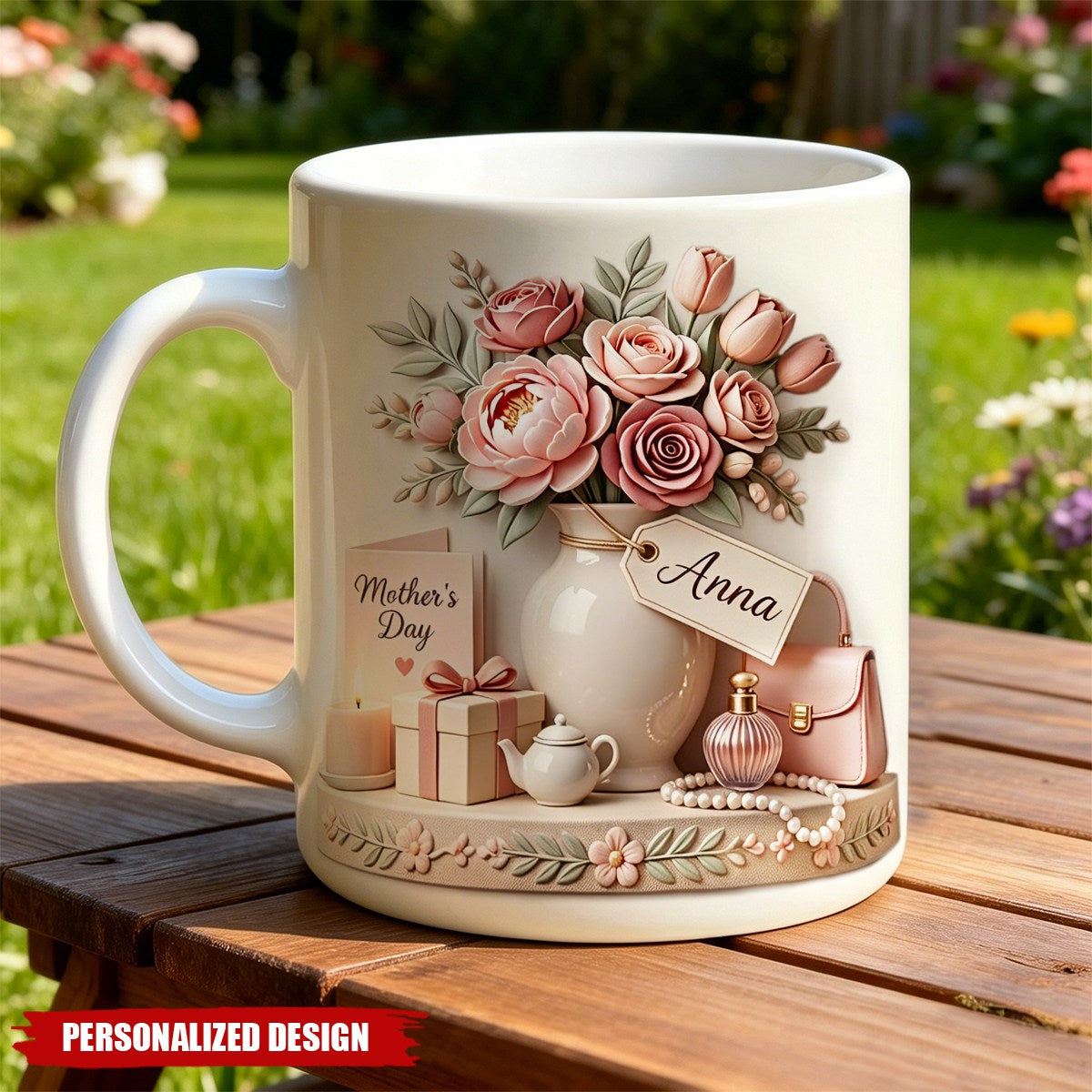 Personalized Mother's Day Ceramic Mug, Custom Floral Coffee Cup