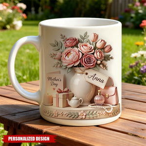 Personalized Mother's Day Ceramic Mug, Custom Floral Coffee Cup