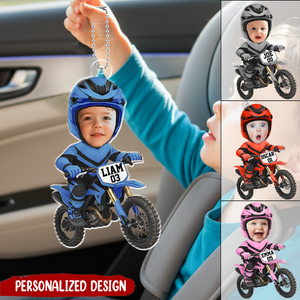 Personalized Kid Photo Motocross Biker Acrylic Car Hanger