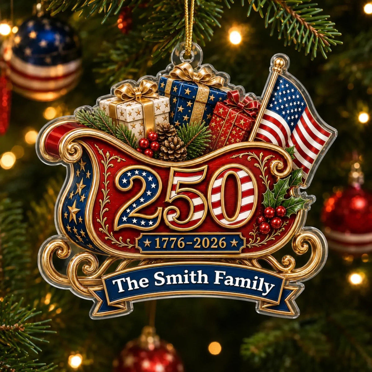 America 250 Sleigh Personalized Acrylic Ornament